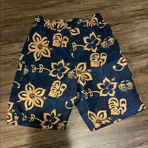 Men's Floral Swim Shorts - Navy and Orange